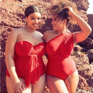 Wrapsody Bandeau Strapless Multiway Swimsuit Red